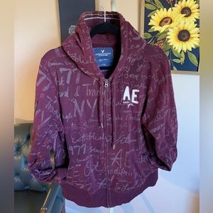 American Eagle XL Full Zip Purple Graphic Hoodie